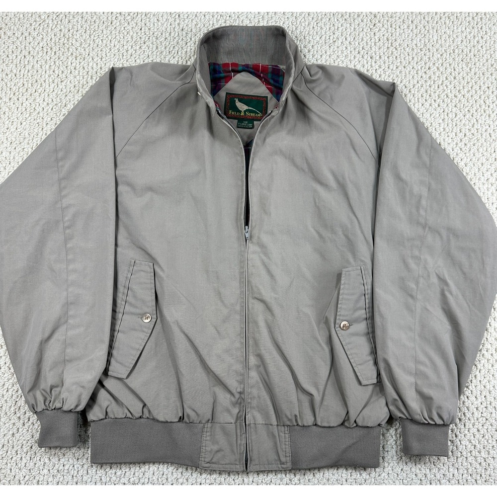 Vtg Field & Stream Harrington Jacket Mens XL Long Khaki Full Zip Plaid Lined